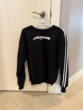 Princess Polly Black Crewneck Sweater with White Sleeve Stripes